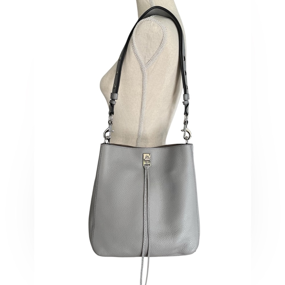 Rebecca Minkoff Studded Gray Pebbled Leather Darren Shoulder Bag with Dust Bag